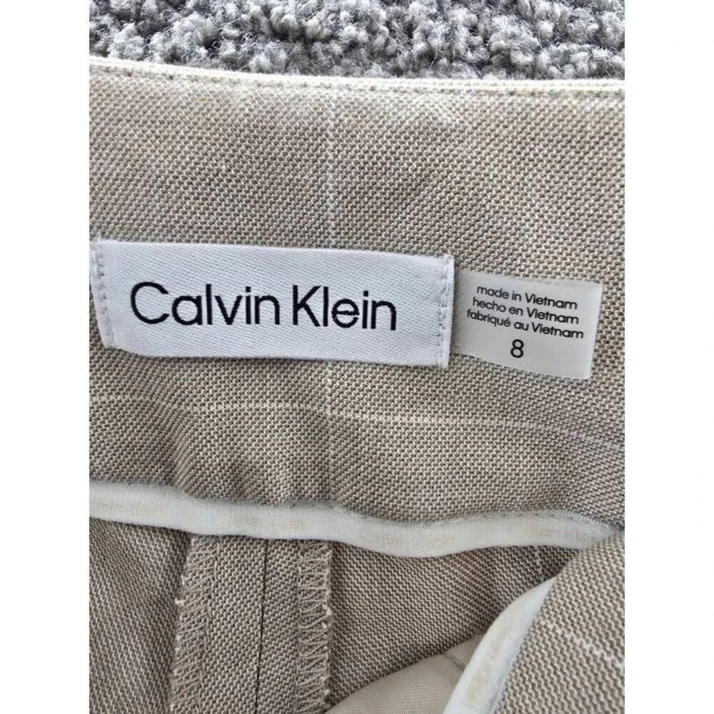 Calvin Klein Windowpane Print Wide Leg Pants Women's 8 Wicker Multi Zip Hook&Bar